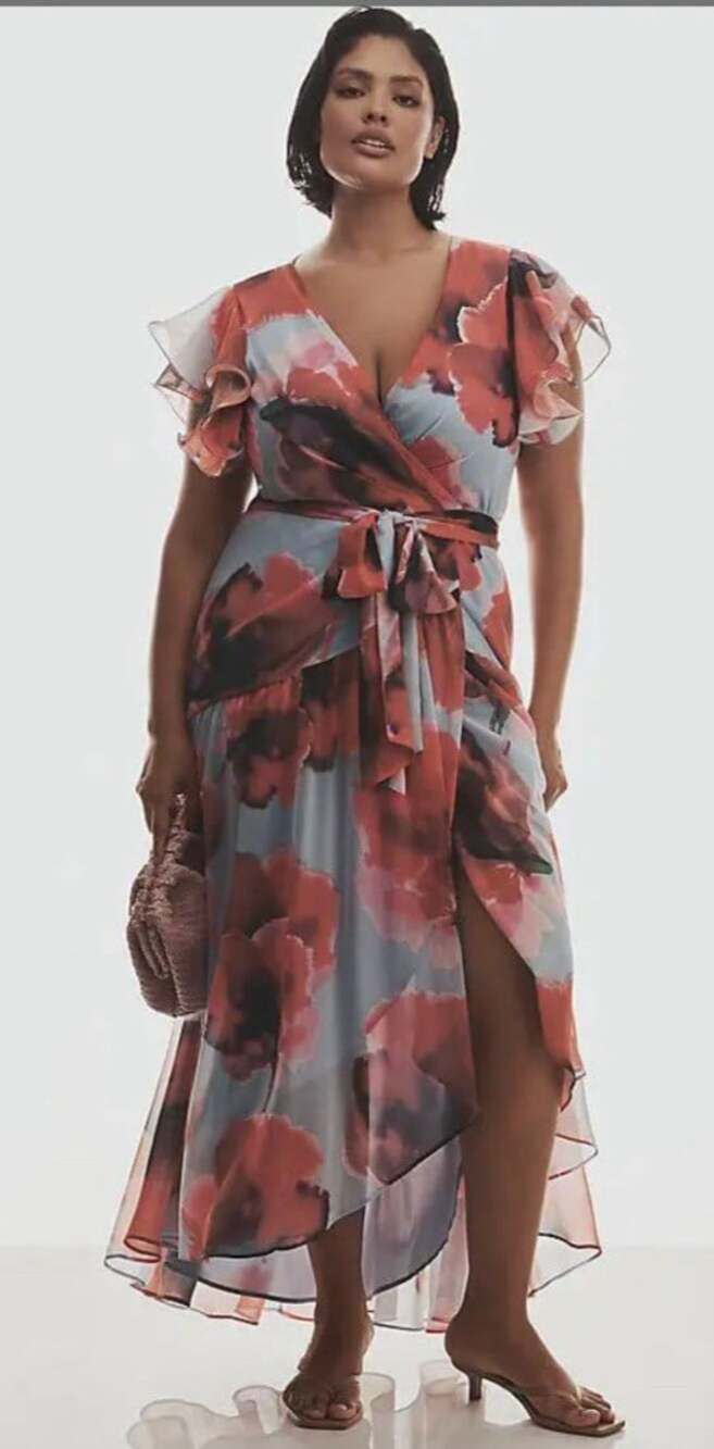 Hutch Anthropologie Zola Maxi Wrap Dress Sz 2X Flutter Sleeve Floral Romantic